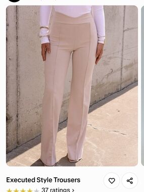 Fore Angled Waistline Straight Leg Trousers- Beige.
